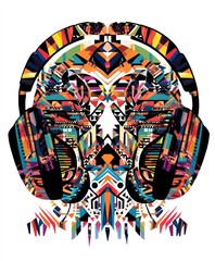 Wall Mural - A colorful graphic design featuring a stylized animal head with headphones.