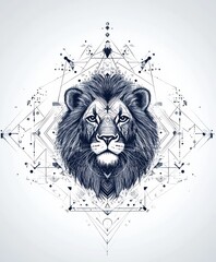 Poster - A detailed illustration of a lion's head surrounded by geometric patterns and designs.