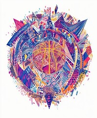 Canvas Print - A vibrant and intricate illustration centered around a basketball theme, showcasing dynamic patterns.