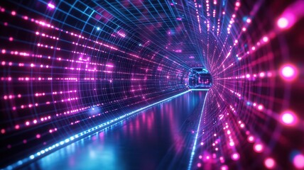 A vibrant tunnel illuminated with colorful lights, creating an abstract and futuristic atmosphere perfect for creative projects.