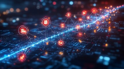 Canvas Print - digital transformation roadmap connected pathways icons and steps
