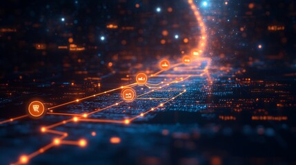 Canvas Print - digital transformation roadmap connected pathways icons and steps