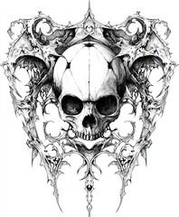 Wall Mural - A detailed illustration featuring a skull surrounded by ornate, gothic elements.