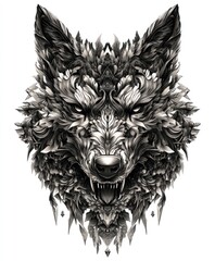 Poster - A detailed, artistic representation of a wolf's head, showcasing intricate patterns and textures.