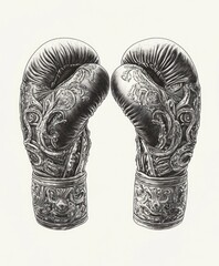 Wall Mural - A pair of ornate boxing gloves displayed in a detailed, artistic manner.