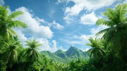 Canvas Print - A lush green forest with a clear blue sky above