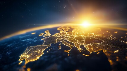 Wall Mural - a globe with the sun shining on it and the word europe on it