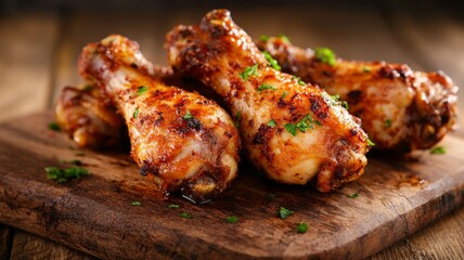 A plate of chicken wings with parsley on top