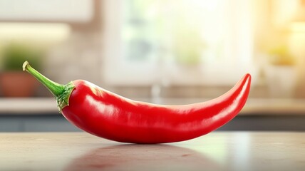 Wall Mural - A red pepper is sitting on a counter