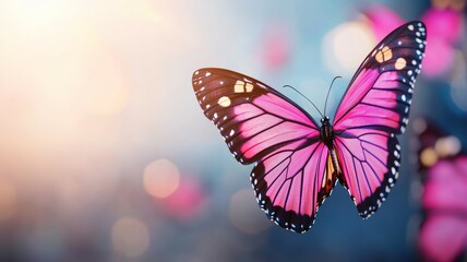 Sticker - A pink butterfly is flying in the air