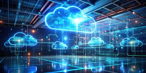 Holographic visualization of a multi-cloud environment showcasing hybrid cloud solutions