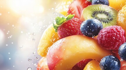 Poster - A fruit salad with strawberries, blueberries, kiwi, and oranges