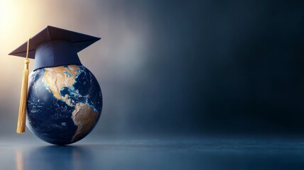 Wall Mural - a globe with a graduation cap on top of it