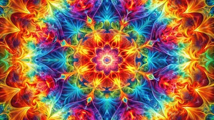 Vibrant kaleidoscope design with abstract flame fractal , colorful, geometric, pattern, symmetry, optical illusion