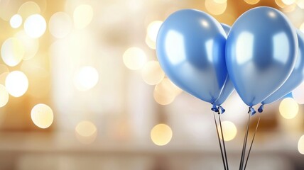 A bunch of blue balloons are floating in the air