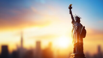 Wall Mural - A statue of a woman holding a torch in her right hand