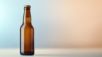 Canvas Print - A bottle of beer is sitting on a table with a blue background