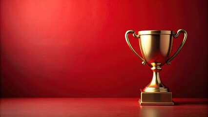 gold winning cup on red background symbolizing success , achievement, victory, champion, prize, winn