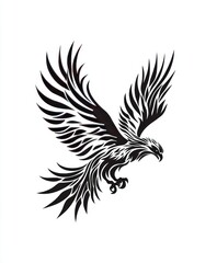 Canvas Print - A stylized black and white eagle illustration with intricate feather details.