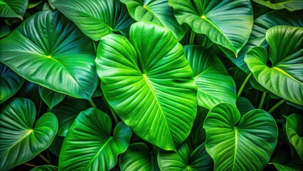 Lush green plant with large leaves and bright green color, botanical, foliage, nature, vibrant, tropical, growth