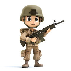 Wall Mural -  army action, cartoon soldier, white background