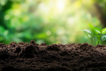 fertile soil and blurred green nature background Concept of nature, environment, and natural environment conservation with generative ai