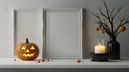 halloween background with pumpkin and sign