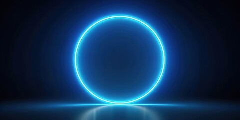 Wall Mural - Neon blue geometric circle on dark background, neon blue, geometric, circle, dark background, abstract, vibrant, modern, shape