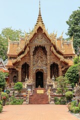 Wall Mural - Ornate Golden Temple Entrance with Carved Details and Stairs