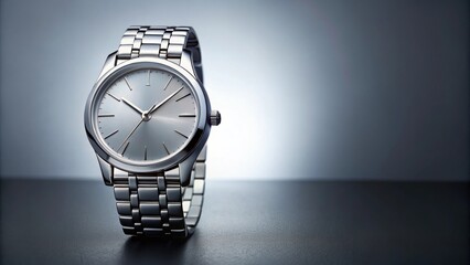 Wall Mural - Elegant silver watch on a grey background, watch, timepiece, silver, accessory, luxury, elegant, stylish, fashion, design, steel