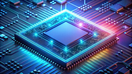 Poster - Futuristic microchip processor with glowing elements, concept for technology and computing, futuristic, microchip, processor