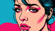 © Mohd - Pop Art Style Close-up Portrait of a Woman with Blue Hair and Expressive Eyes