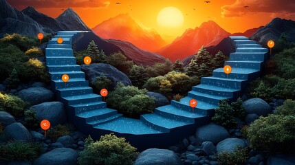Canvas Print - career path roadmap ascending steps icons and motivational design