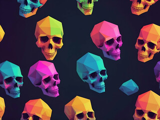 Wall Mural - abstract Neon Color Low Poly Geometric Skull Pattern on dark background