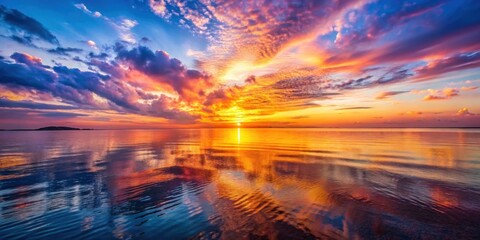 Wall Mural - tranquil sunset scene by the ocean with magical colors reflecting on the water, sunset, magic, sea, 