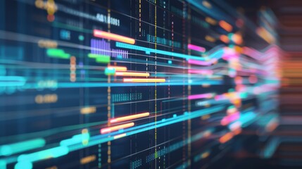 Abstract Digital Interface with Colorful Lines and Data