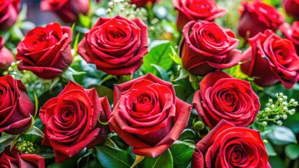 Beautiful red rose bouquets with green foliage, roses, flowers, floral, red, romantic, love, petals, bloom, arrangements