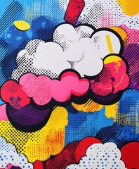 Sticker - A vibrant abstract design featuring colorful clouds and shapes in a pop art style.