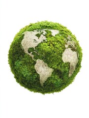 green planet earth from moss isolated on white background. symbol of sustainable development and ren