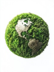 green planet earth from moss isolated on white background. symbol of sustainable development and ren