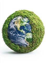 green planet earth from moss isolated on white background. symbol of sustainable development and ren