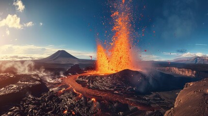 Wall Mural - Majestic volcanic eruption under cloudless skies