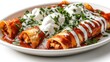 © NpicArt - Three Enchiladas Topped with Crema, Cilantro, and Sauce