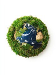 green planet earth from moss isolated on white background. symbol of sustainable development and ren