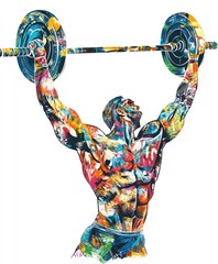 Canvas Print - A colorful illustration of a muscular figure lifting a barbell, symbolizing strength and fitness.