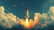 © Raitalinn - A space rocket launching through clouds at night, against a backdrop of stars, symbolizing exploration and ambition.