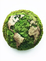 green planet earth from moss isolated on white background. symbol of sustainable development and ren