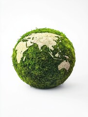 green planet earth from moss isolated on white background. symbol of sustainable development and ren