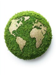 green planet earth from moss isolated on white background. symbol of sustainable development and ren