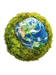 green planet earth from moss isolated on white background. symbol of sustainable development and ren
